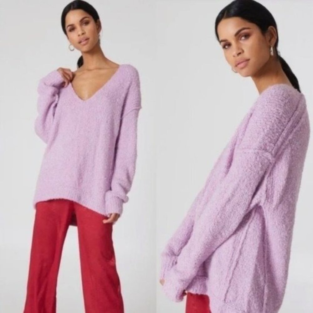 Free People Lavender V-Neck Plush Sweater